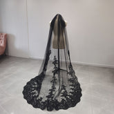 2*1.5M Lace Edge Black Wedding Veil